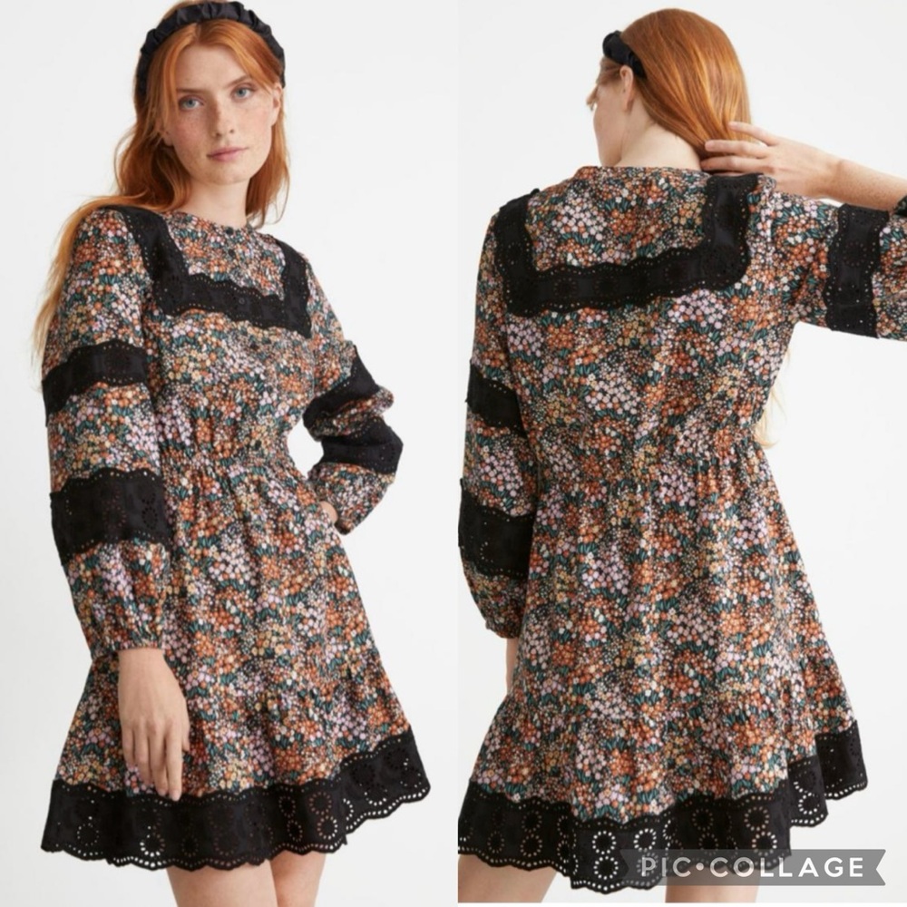 & Other Stories Womens Printed Embroidery Mini Dress Floral Print